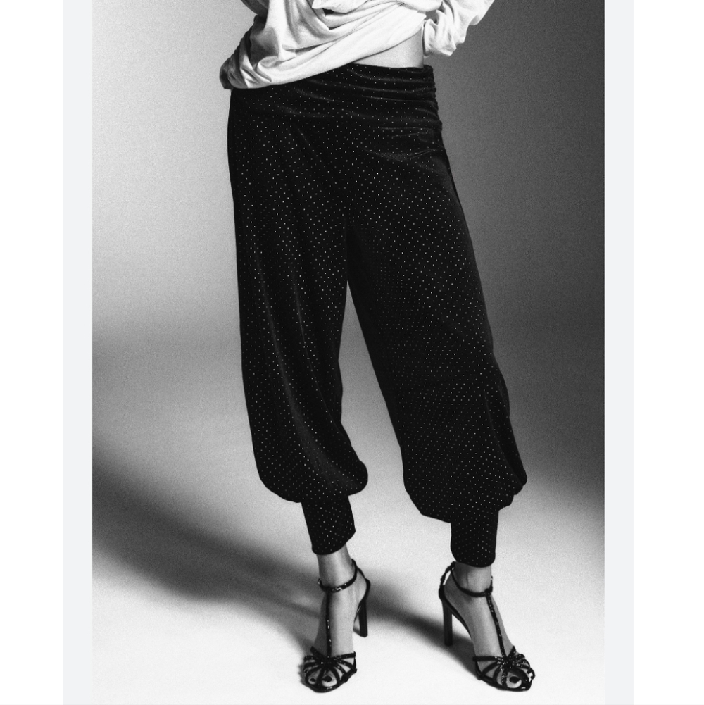 ZARA VELVET BALLOON PANTS Black SIZE XS